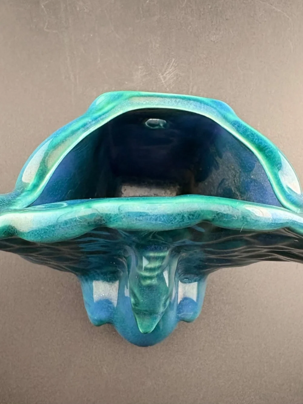 Vintage McCoy Style Peacock Wall Pocket Planter Vase Blue Teal Glaze USA MCMBeau